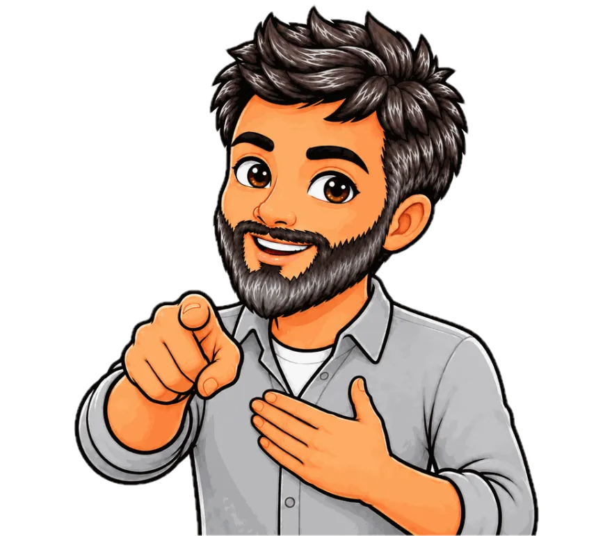 Mr DJ, a cartoon math teacher, pointing at you